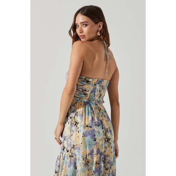 ASTR The Label Women's Rozina Blue Green Floral Cutout Lined Maxi Dress - Picture 4 of 7